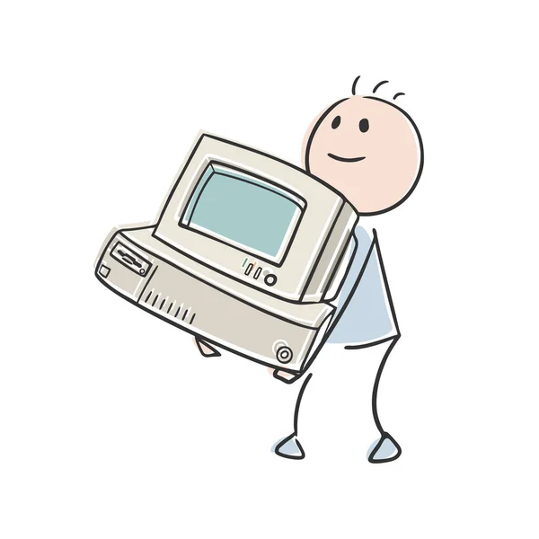 Uomo Che Trasporta Illustrazione Vettoriale Del Computer — Vettoriale Stock