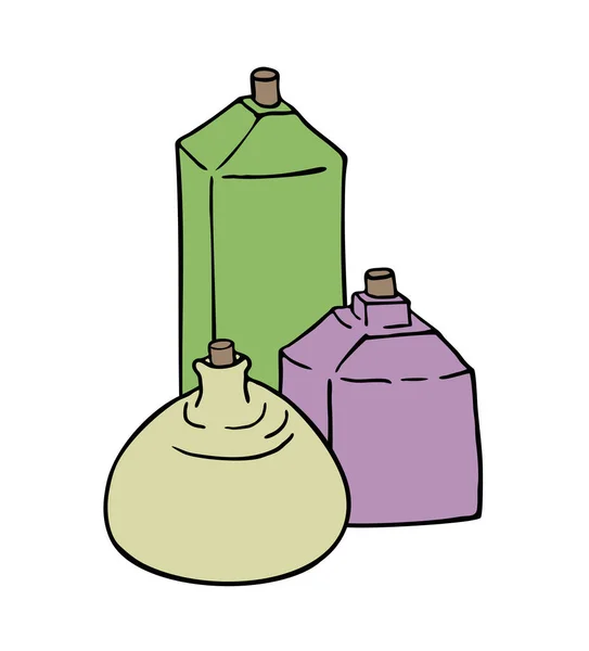 Trzy Kolorowe Butelki Wektor Ilustracji — Wektor stockowy