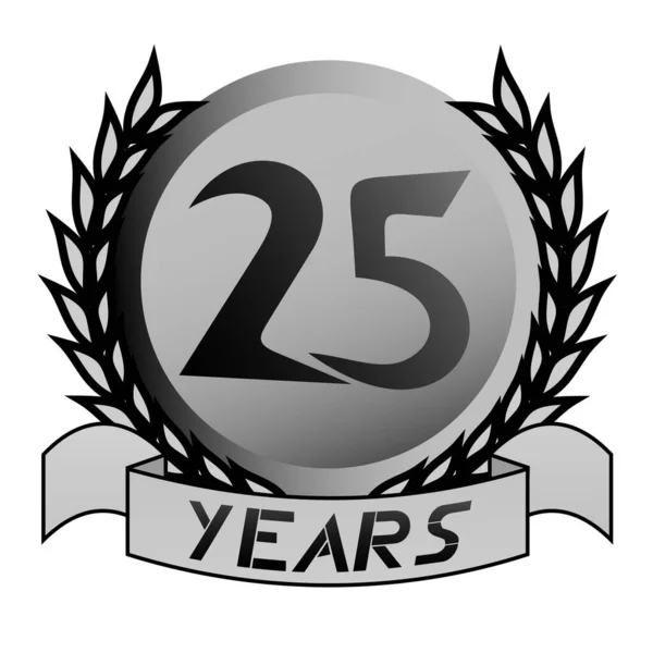 25º Aniversario Emblema Vector Ilustración — Vector de stock