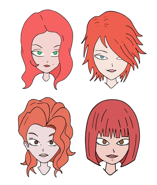 Čtyři Červené Vlasy Ženy Obličeje — Stockový vektor