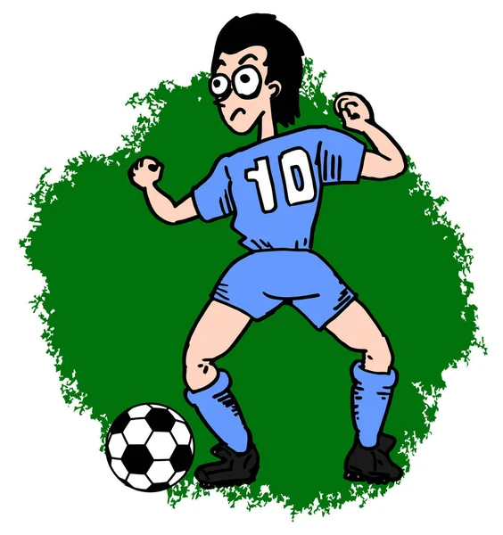 Футболист Мячом Зеленой Травой — стоковый вектор