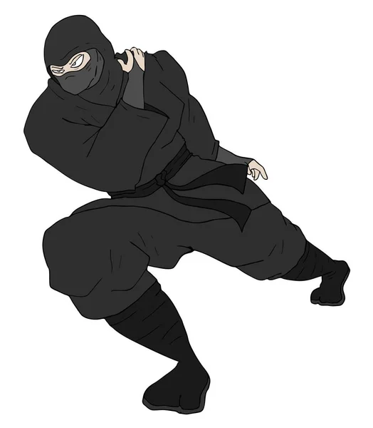 Zwart Ninja Tekenen Vector Illustratie — Stockvector