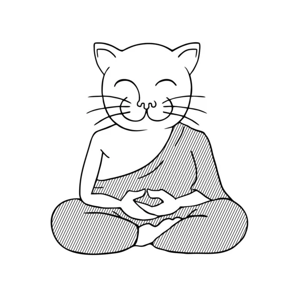 Gato Divertido Meditación Vector Ilustración — Archivo Imágenes Vectoriales