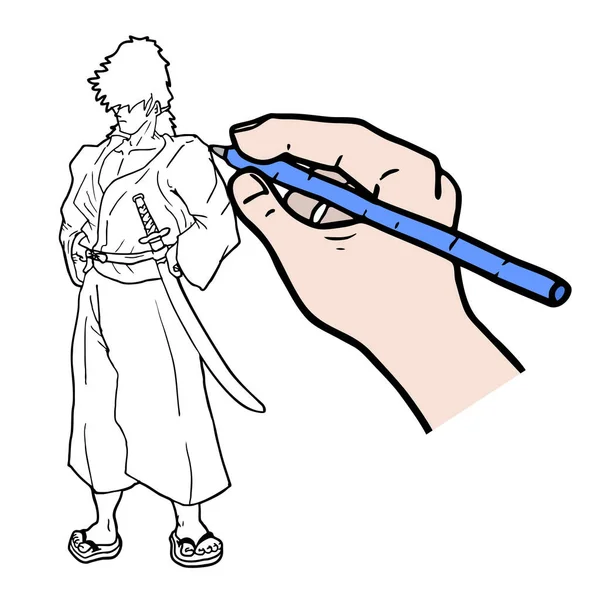 Samurajská Kresba Vektorové Ilustrace — Stockový vektor