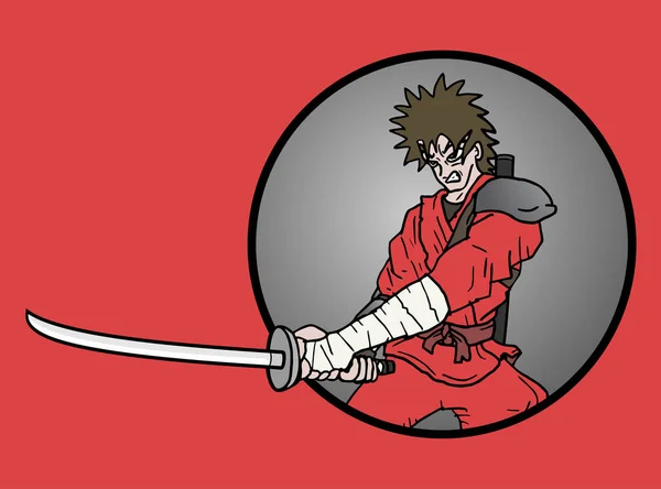 Cartão Ninja Com Espada —  Vetores de Stock