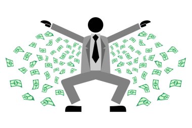 Parası ve dolar sembolü olan iş adamı