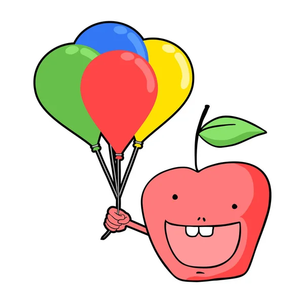 風船で面白いリンゴの顔 — ストックベクタ