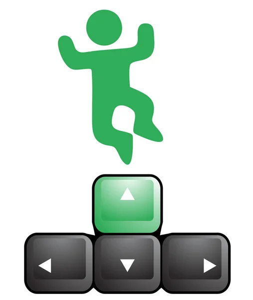 Vector Illustration Green Man Jumps Buttons — Stock vektor