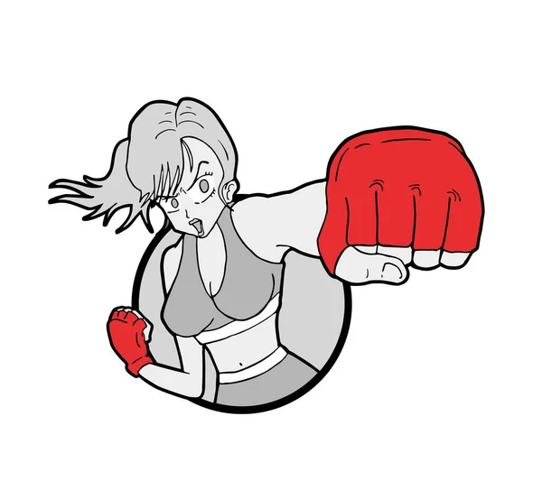 Disegno Combattimento Donna Disegnare — Vettoriale Stock