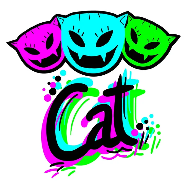 Vektorillustration Von Neonfarbenen Halloween Katzen — Stockvektor