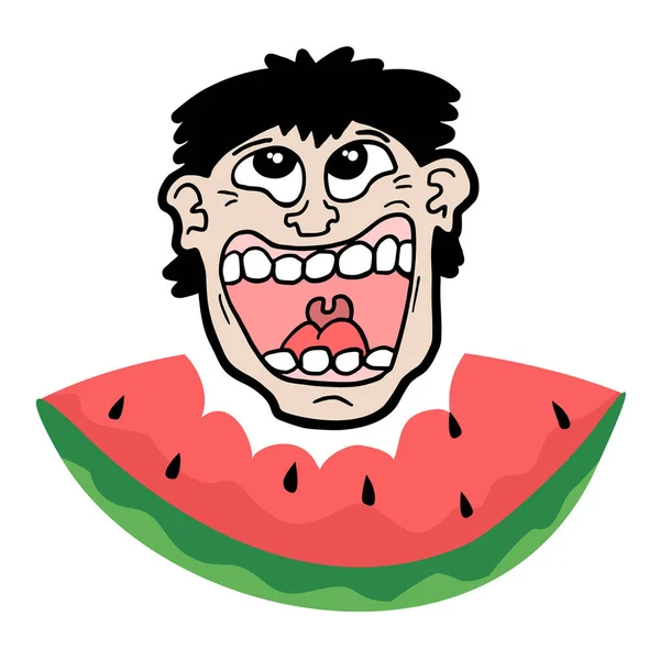 Homme Mangeant Pastèque Vecteur Illustration — Image vectorielle