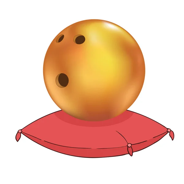 Palla Bowling Dorata Cuscino Rosso — Vettoriale Stock