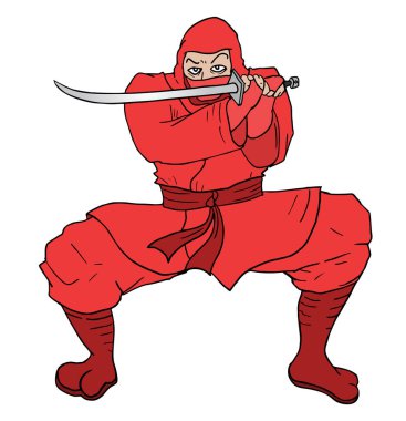 kırmızı ninja çizim vektör illüstrasyonu