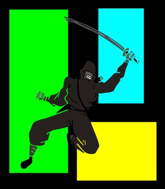 Kılıçlı samuray, vektör çizimi.