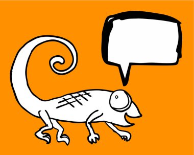 Konuşma baloncuğu çizilmiş komik kertenkele çizimi