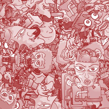 Çizgi film suratlı kusursuz bir desen. vektör illüstrasyonu