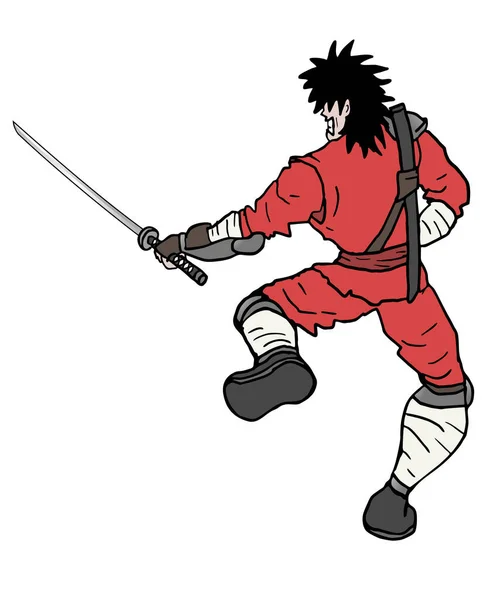 Ataque Espada Samurai Com Espada Ilustração Vetor — Vetor de Stock
