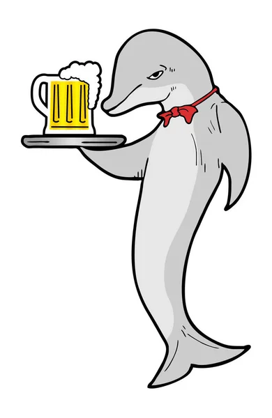 有趣的海豚和啤酒 — 图库矢量图片