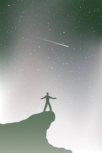 流れ星を見る山の男 — ストックベクタ