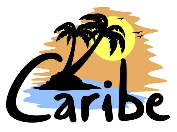 Praia Caribe Vetor Ilustração —  Vetores de Stock
