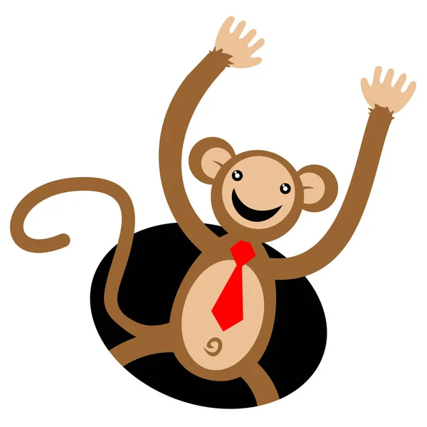 Vektorillustration Eines Cartoon Affen Mit Roter Krawatte — Stockvektor