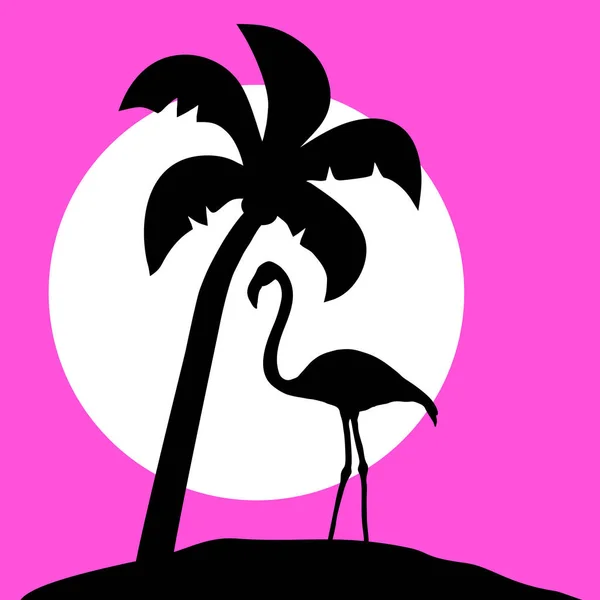 Flamingo Palmera Vector Ilustración — Vector de stock