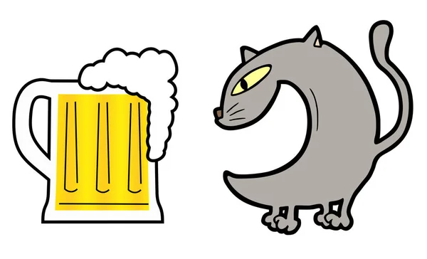 Vektorová Ilustrace Pivní Kresby Kočkou — Stockový vektor