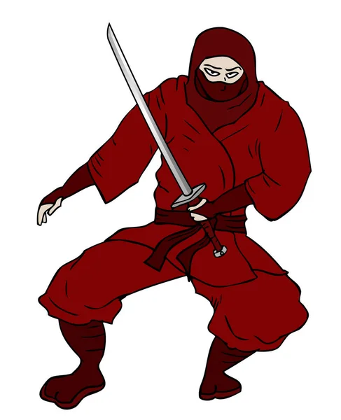 Röd Ninja Vektor Illustration — Stock vektor