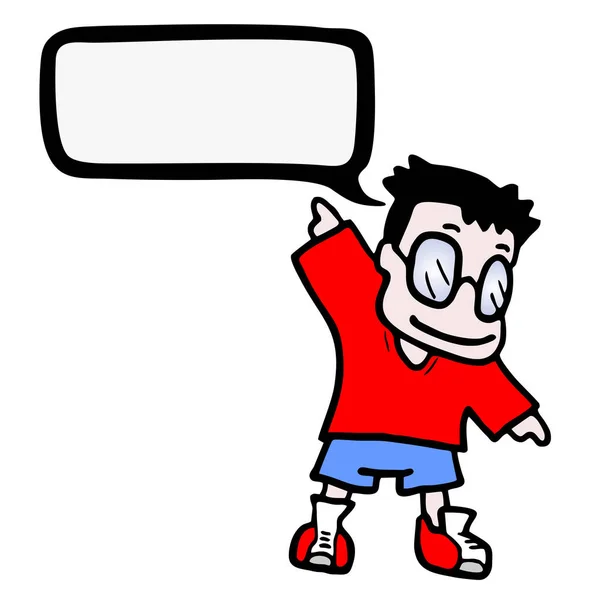 Illustration Vectorielle Personnage Comique Dessiné Main Avec Bulle Vocale Message — Image vectorielle