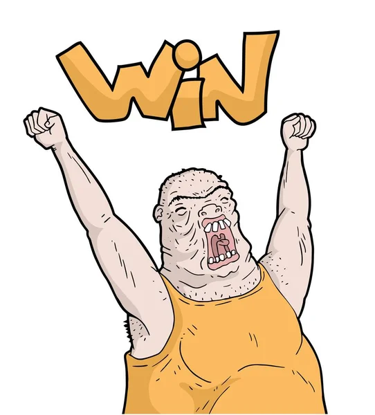 有趣的胖子庆祝胜利 — 图库矢量图片