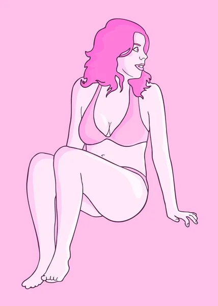 Fille Avec Bikini Rose — Image vectorielle