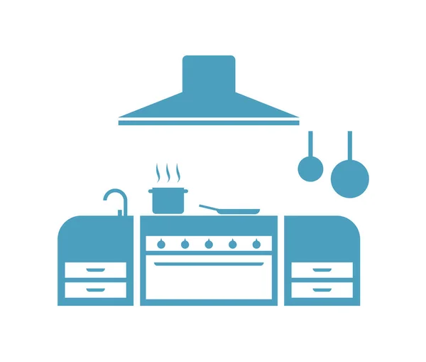 Illustrazione Vettoriale Cucina Blu — Vettoriale Stock
