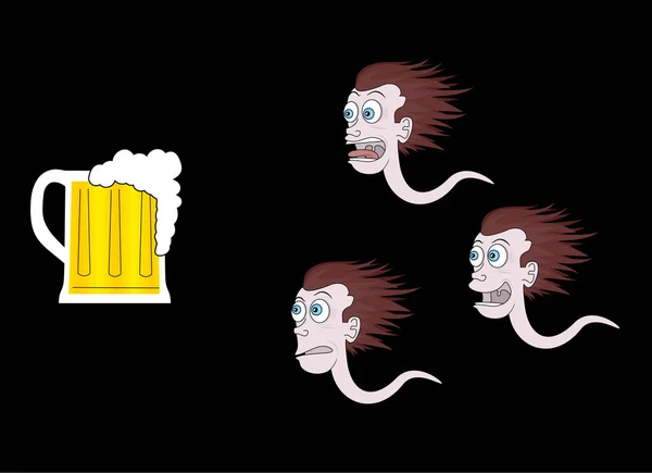 Funny Sperm Beer Vector Illustration — Stockvektor