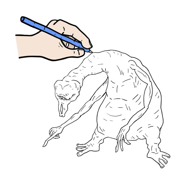 Desenho Animado Monstro Desenhar Vetor Ilustração — Vetor de Stock