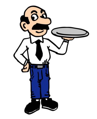 Çizgi film garsonunun el çizimi.