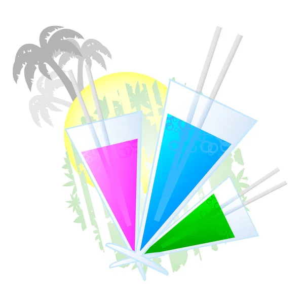 Sommercocktail Mit Sonne Und Palme Hintergrund Vektorillustration — Stockvektor