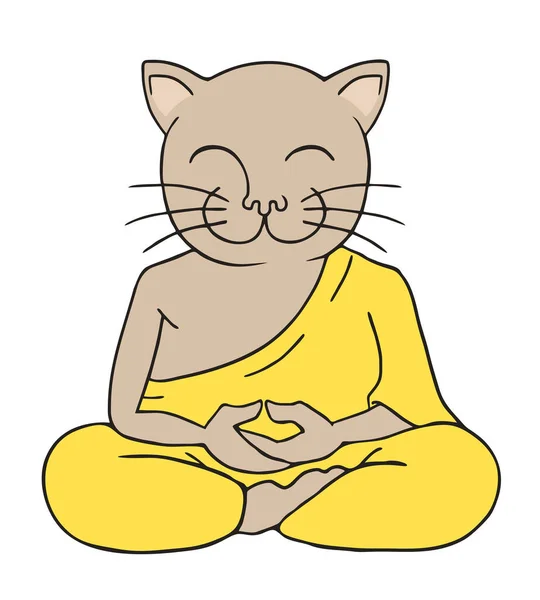 Komik Kedi Meditasyon Vektör Çizimi — Stok Vektör