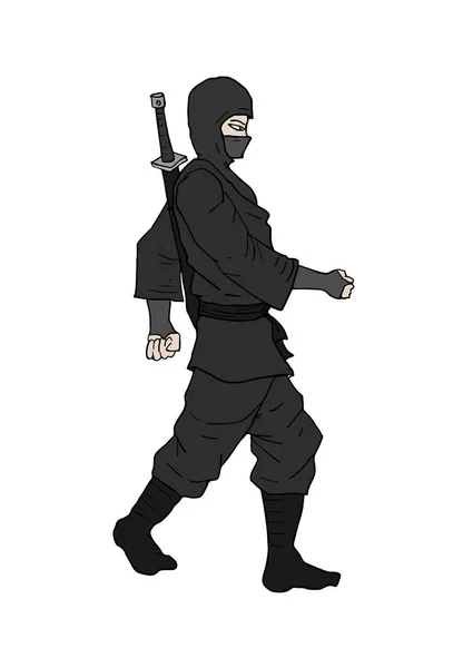 Ninja fofo está chutando em vetor de desenho animado