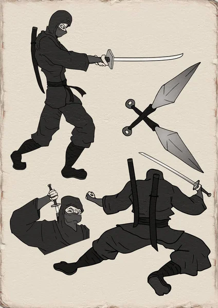 Vetores de Personagem Ninja Lutador De Desenho Animado Bonito Com Espada  Para Ilustração Infantil Impressões E Cartazes Guerreiro Asiático Com  Conjunto De Espadas Lutador Em Traje Preto E Máscara Vetor Coleção Isolada