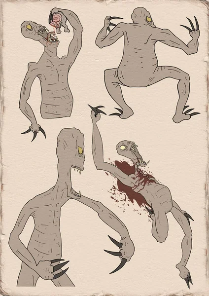 Brzydkie Potwory Ilustracja Rysować — Zdjęcie stockowe