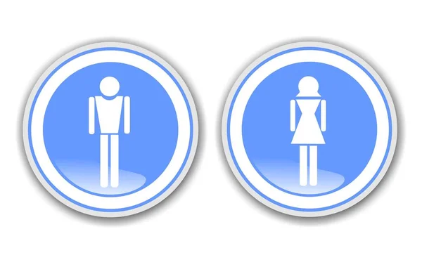 Blue White Button Symbol People Man Woman Silhouettes — Stock Fotó