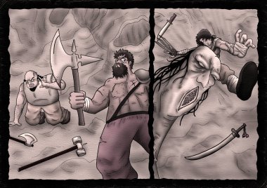 Fantasy çizgi roman canavar sahnesinin güzel bir görüntüsü.