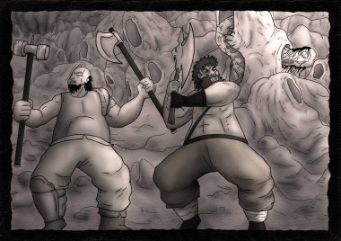 Fantasy çizgi roman canavar sahnesinin güzel bir görüntüsü.