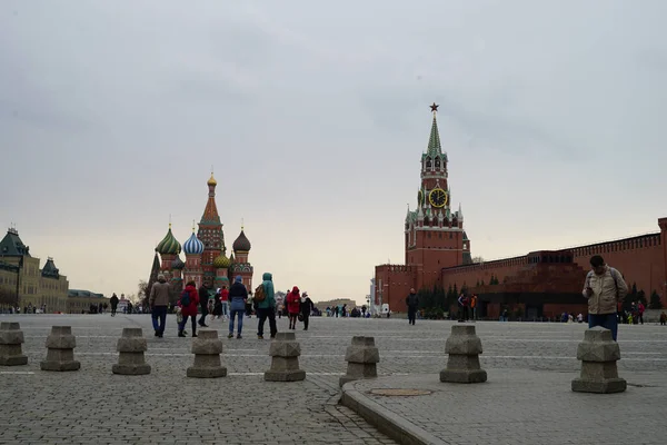 Evening Light Red Square Basil Cathedral Spassky Tower Rays Setting — Stock Photo, Image