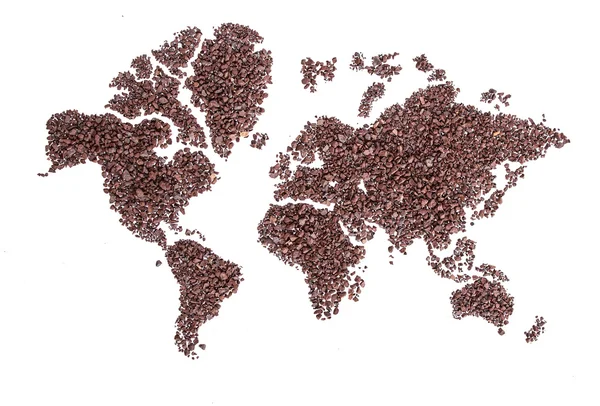 Mapa do mundo feito de solo ou cascalho, isolado em fundo branco — Fotografia de Stock