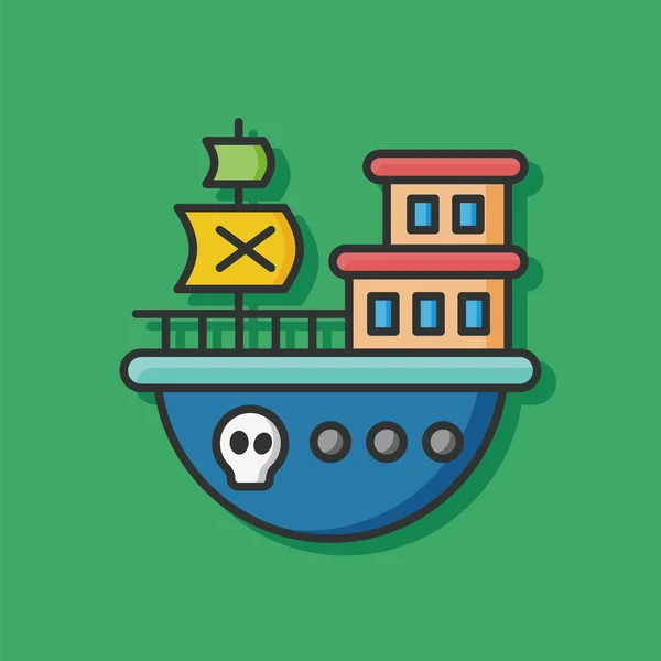 Barco pirata icono plano — Vector de stock