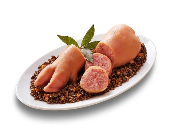 Domuz ayağı Zampone dolması ve mercimek