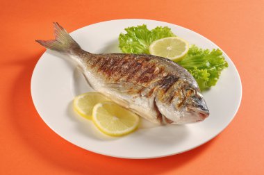 Dish with grilled fish gilthead bream clipart