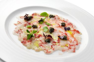 Balık meze Carpaccio kırmızı karides ve havyar