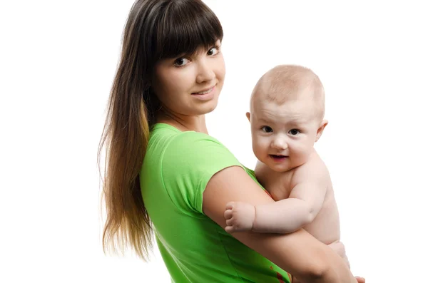 Retrato de una joven madre con su bebé — Foto de Stock